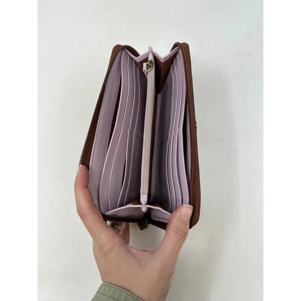 Fossil Leather Zip Around Wallet Brown